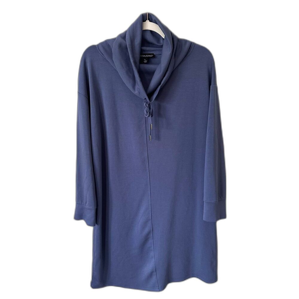 Cynthia Rowley Cowl Neck Lace-Up Knit Dress Slate Blue Large Loungewear Cozy